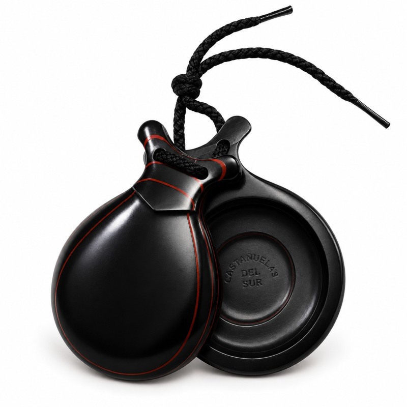 Castañuelas del Sur - Fibra negra veteada roja nº3 (grande) - Gama especial - Caja doble