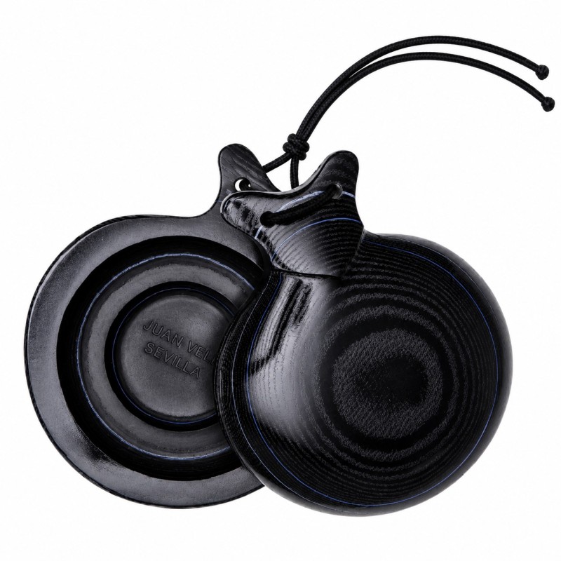 Castañuelas del Sur - Tela negra veteada azul y blanca nº7 (pequeña) - Gama Especial Jota - Caja doble