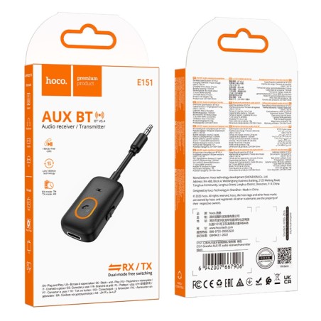 Hoco E151 Receptor Y Transmisor Bluetooth 5.4 RX/TX Mini Jack 3.5 mm