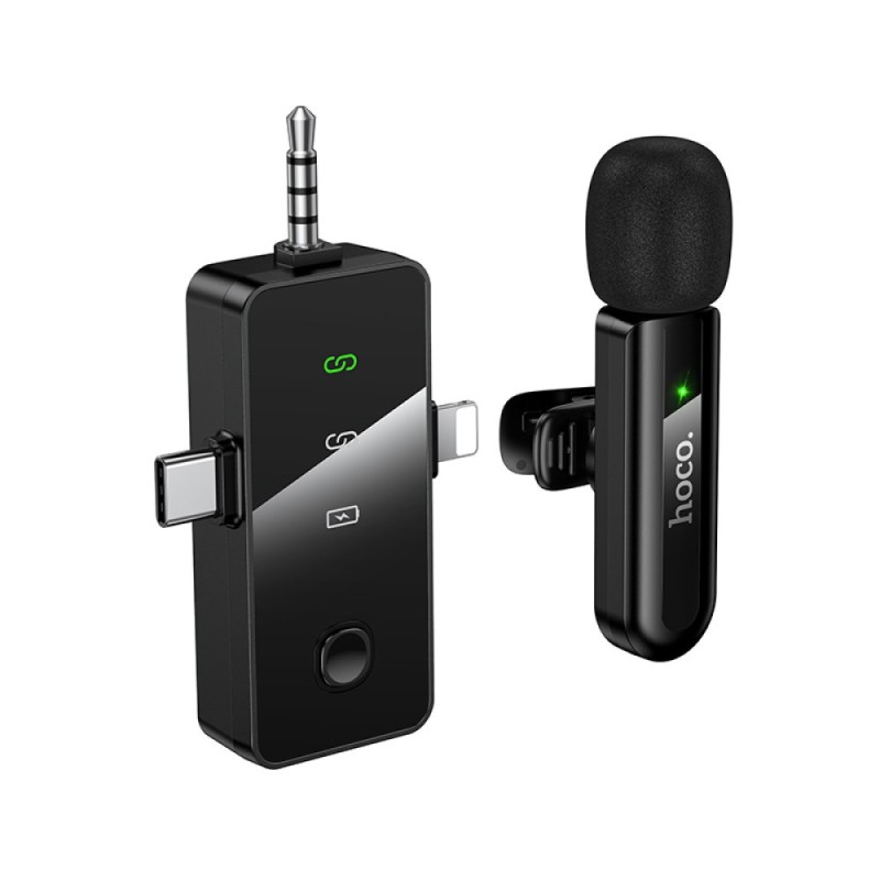 Hoco L20B Micrófono Lavalier inalámbrico con DSP y USB-C/Lightning/Jack 3,5
